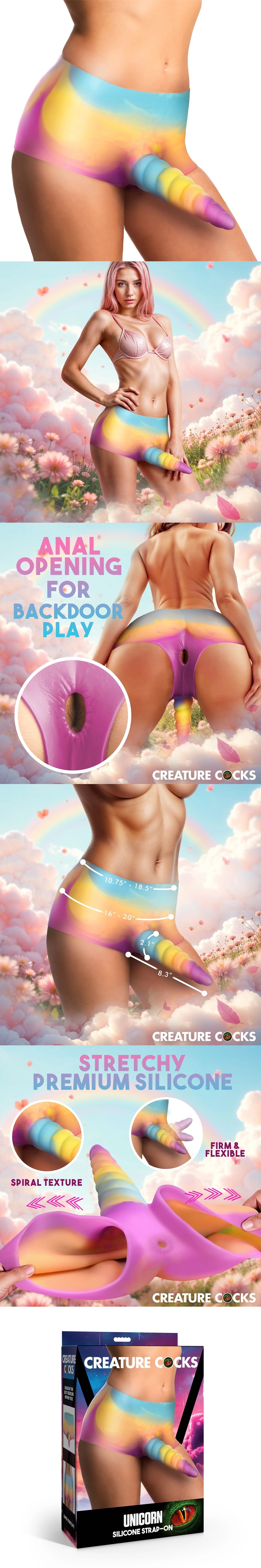 Creature Cocks Unicorn Fantasy Strap-On Dildo with Anal Opening