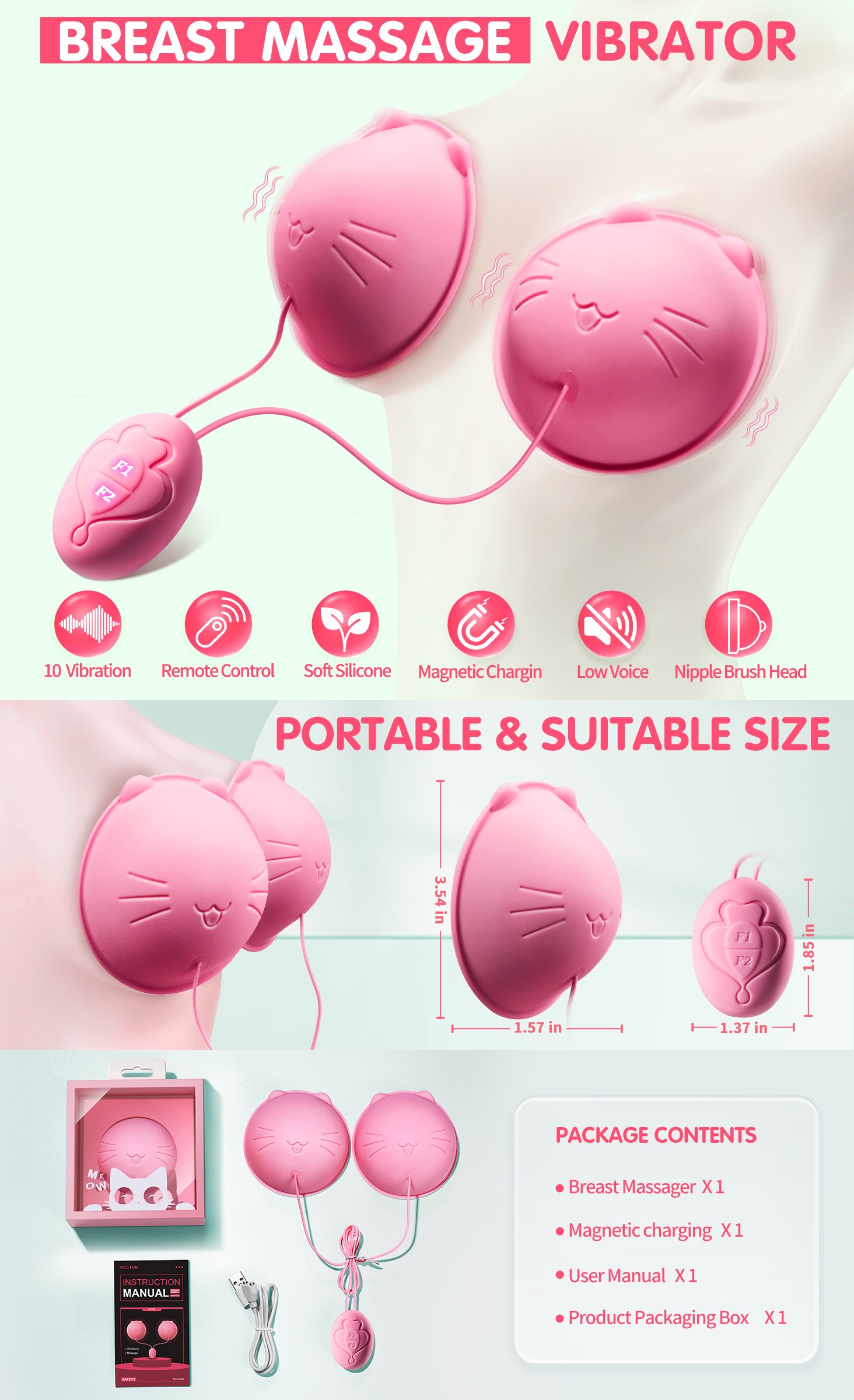 Cute Cat Nipple Vibrator Sucker Breast Massager with Remote Control Cute Cat Nipple Vibrator Sucker Breast Massager with Remote Control