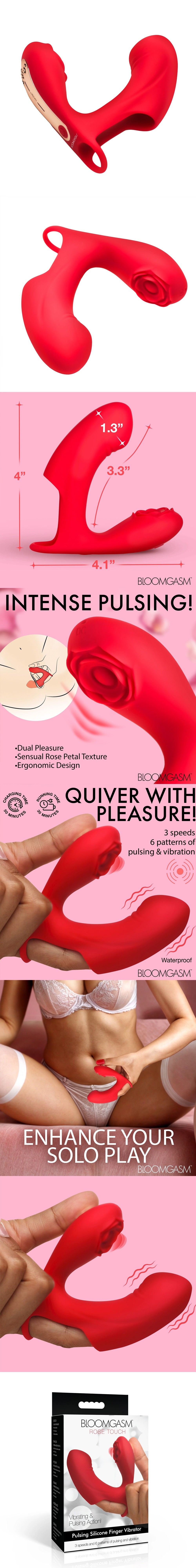 Bloomgasm Rose Touch Pulsing Silicone Finger Vibrator