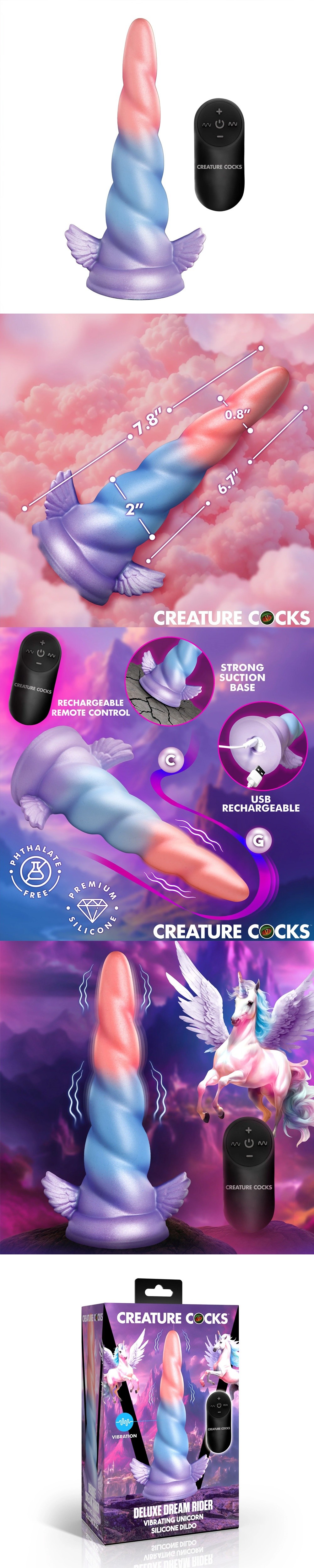 XR Brand Deluxe Dream Rider Vibrating Unicorn Silicone Dildo