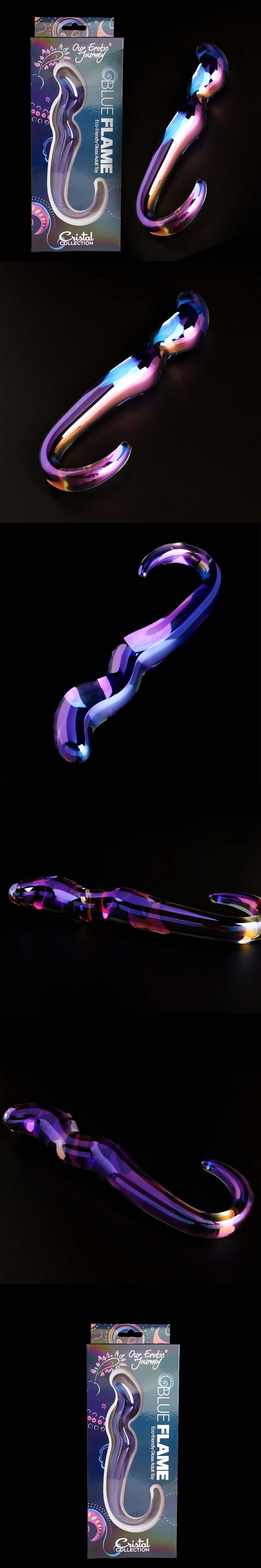 cristal blue flame curved glass dildo 10 inch g-spot stimulation dildo