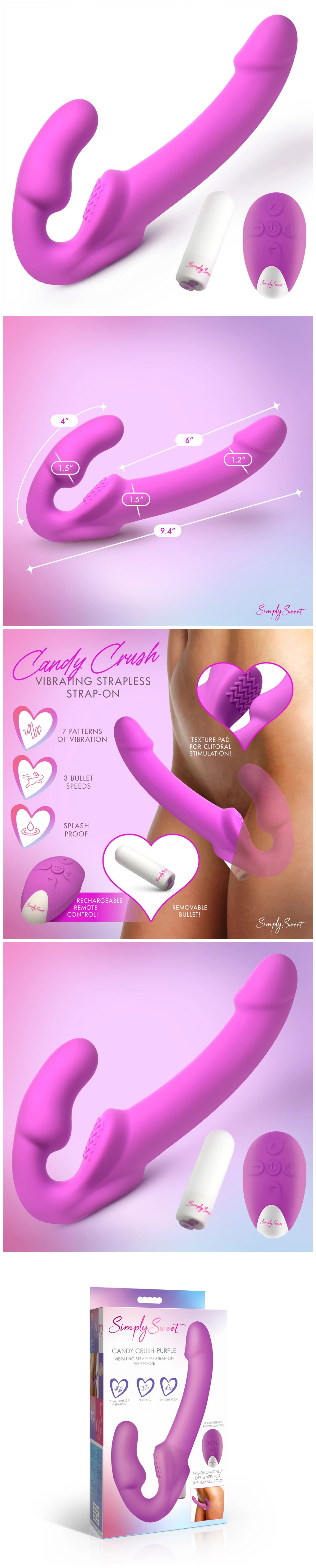 xr brands candy crush purple g-spot vibrating strapless stimulator