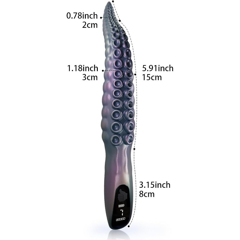 Ergonomic tentacle vibrator with graduated thickness for G-spot or prostate stimulation