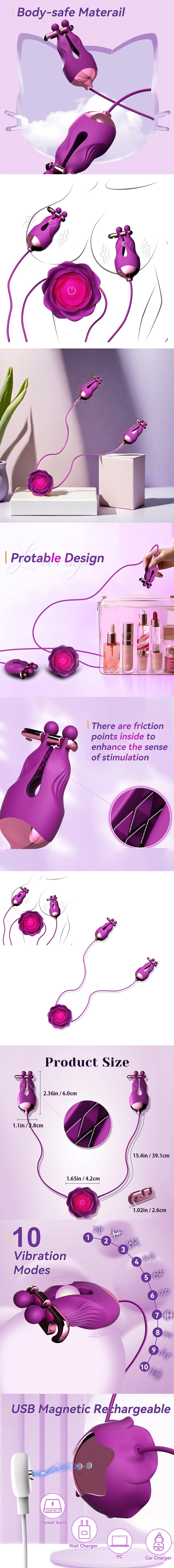 venusfun rose silicone nipple clamps vibrator clitoral stimulator