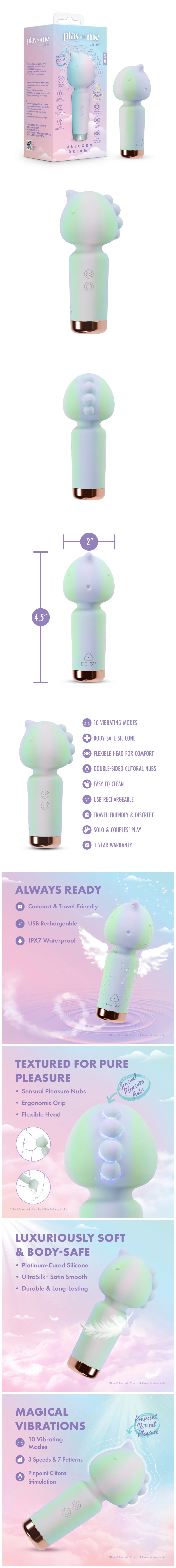 blush play with me unicorn dreams silicone wand clitoral vibrator