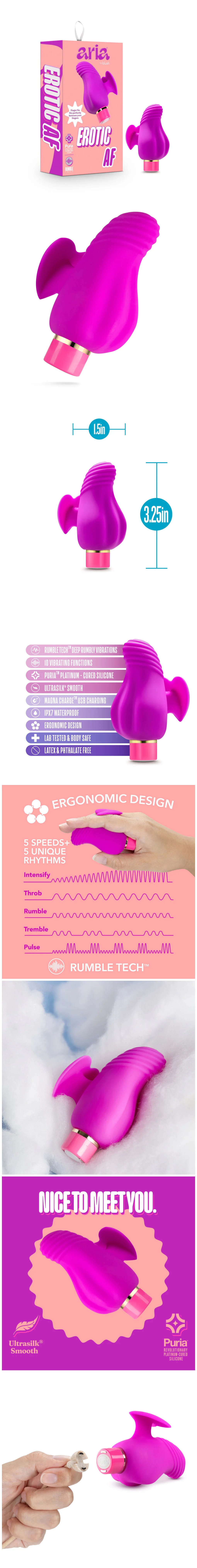 blush aria erotic af finger fin silicone rechargeable clitoral vibrator