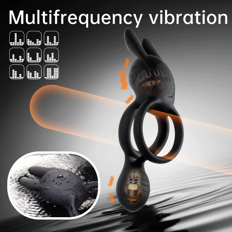Venusfun Double Ring Rabbit Silicone Vibrating Testicle Stimulator Penis Ring