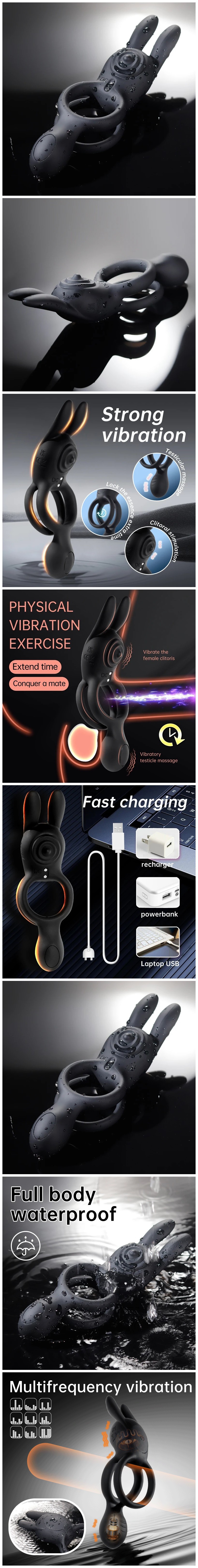 venusfun double ring rabbit silicone vibrating testicle stimulator penis ring