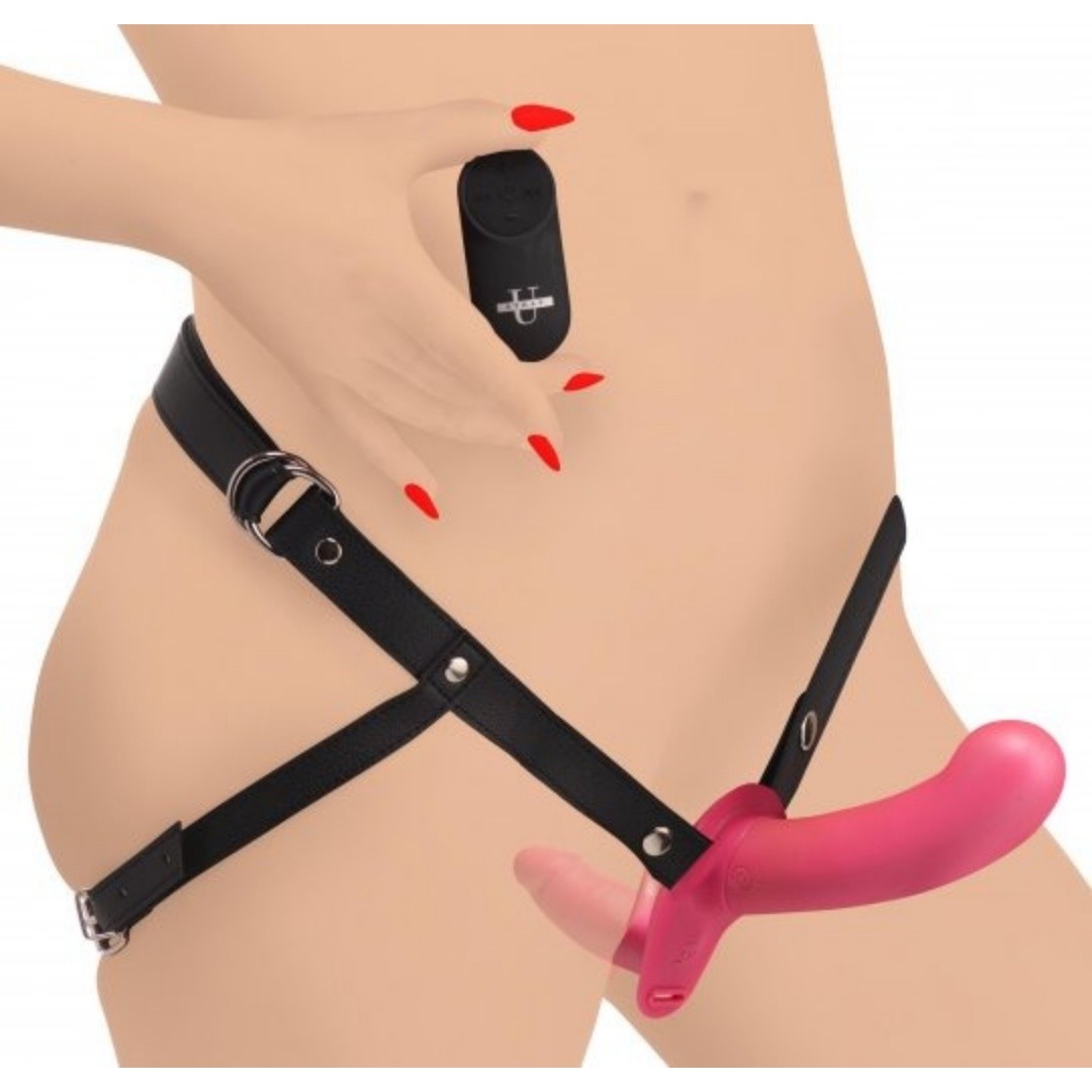 XR Brands Strap U 28X Double Diva 1.5 Inch Double Dildo with Harness and Remote Control