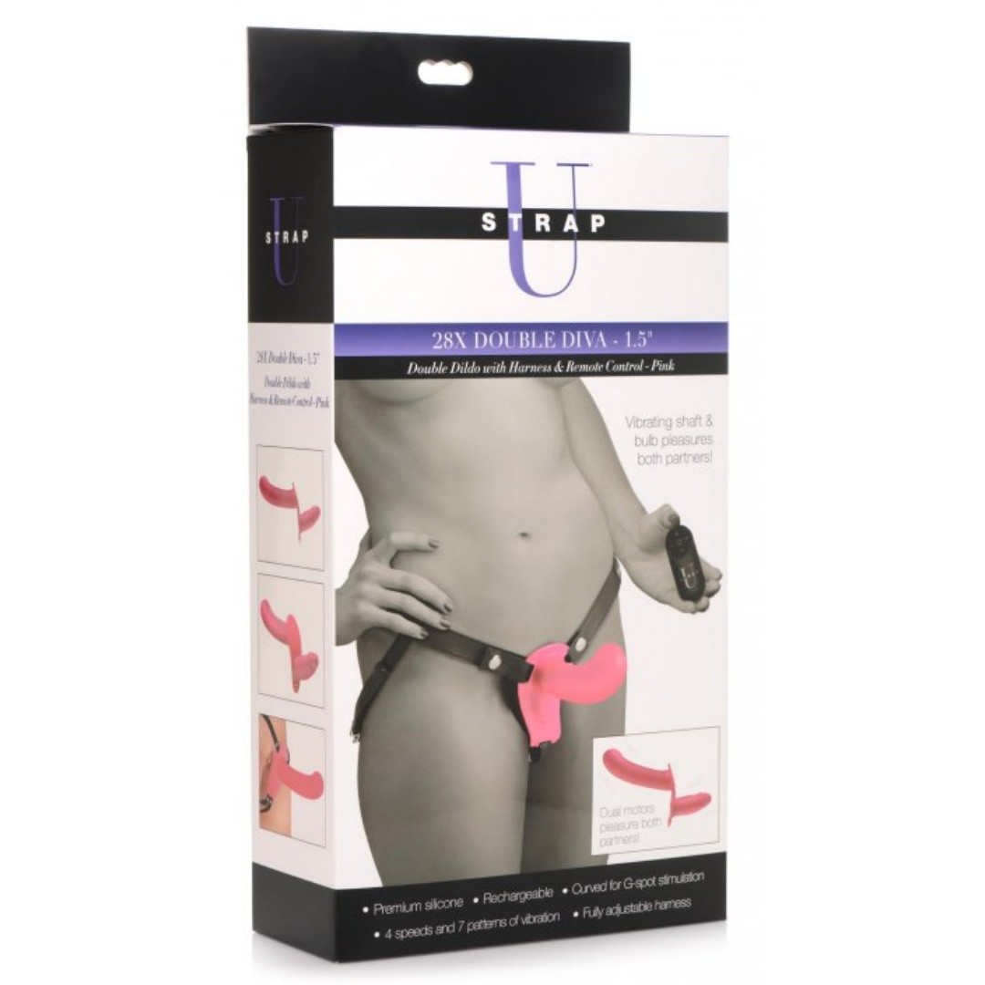 XR Brands Strap U 28X Double Diva 1.5 Inch Double Dildo with Harness and Remote Control
