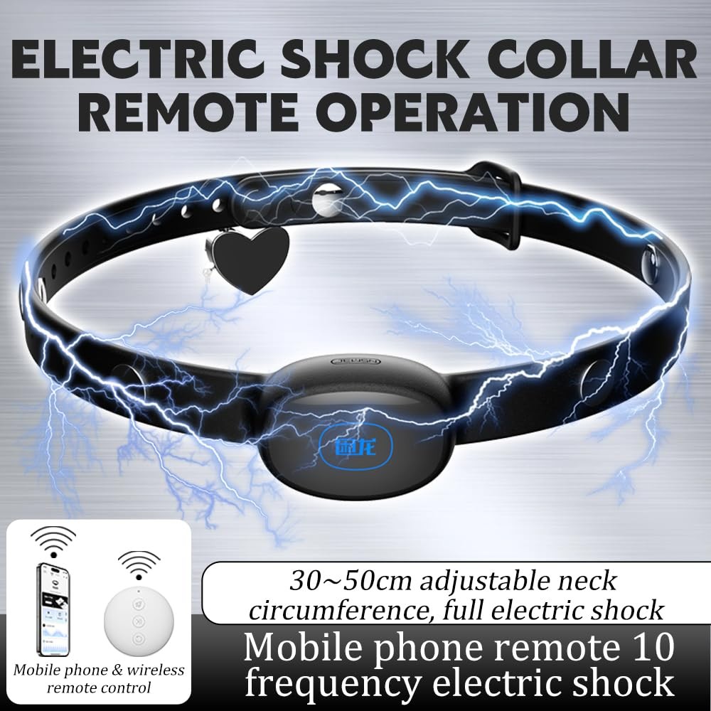 Venusfun Bondage Device Electric Shock Neck Collar with Lock & Remote Control for Male Female