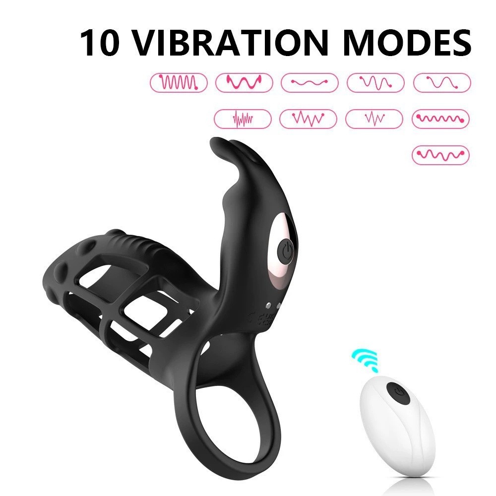 Venusfun Vibrating Cock Ring Cage Penis Sleeve Adult Sex Toys for Men Penis Ring