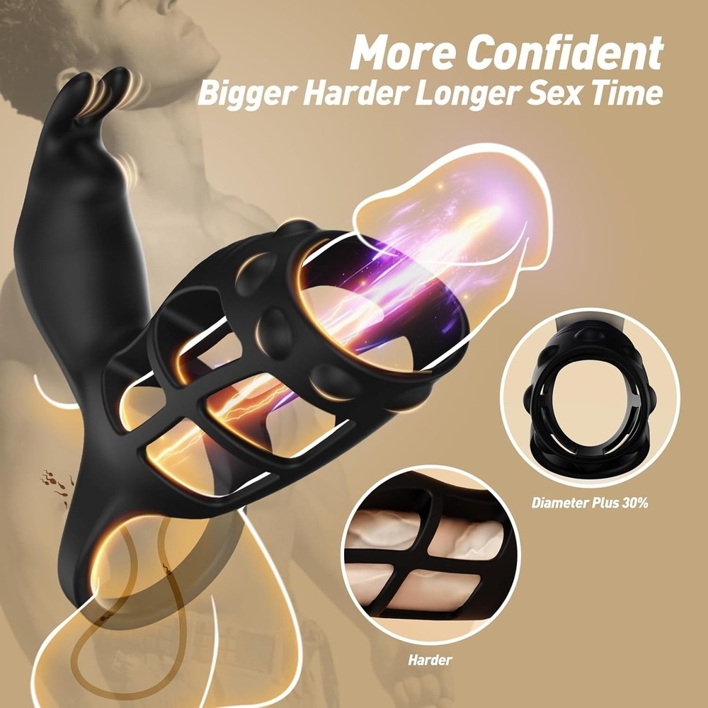 Venusfun Vibrating Cock Ring Cage Penis Sleeve Adult Sex Toys for Men Penis Ring