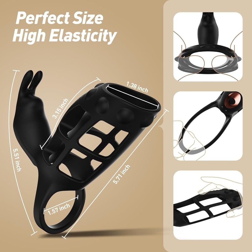 Venusfun Vibrating Cock Ring Cage Penis Sleeve Adult Sex Toys for Men Penis Ring