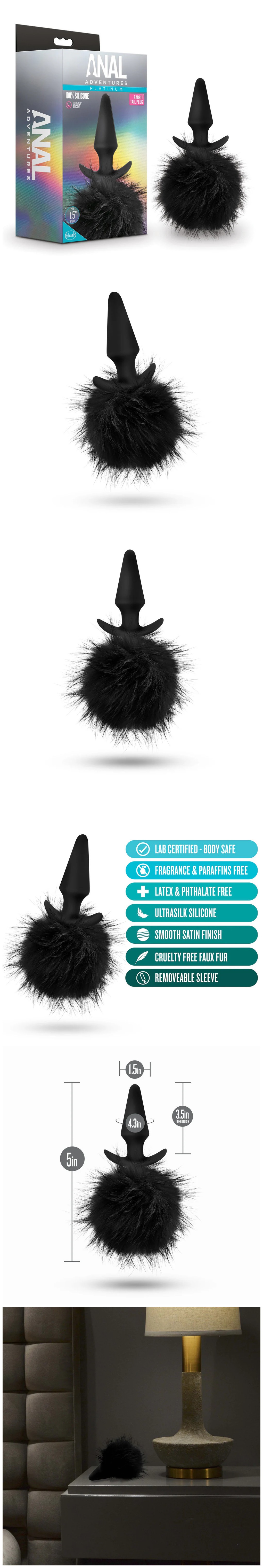 blush anal adventures platinum rabbit tail 6.75-inch anal plug
