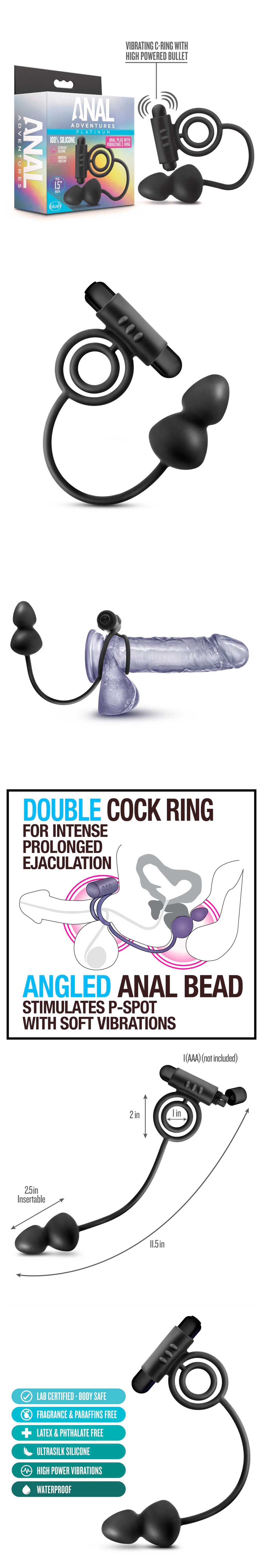blush anal adventures platinum silicone anal plug with vibrating penis ring