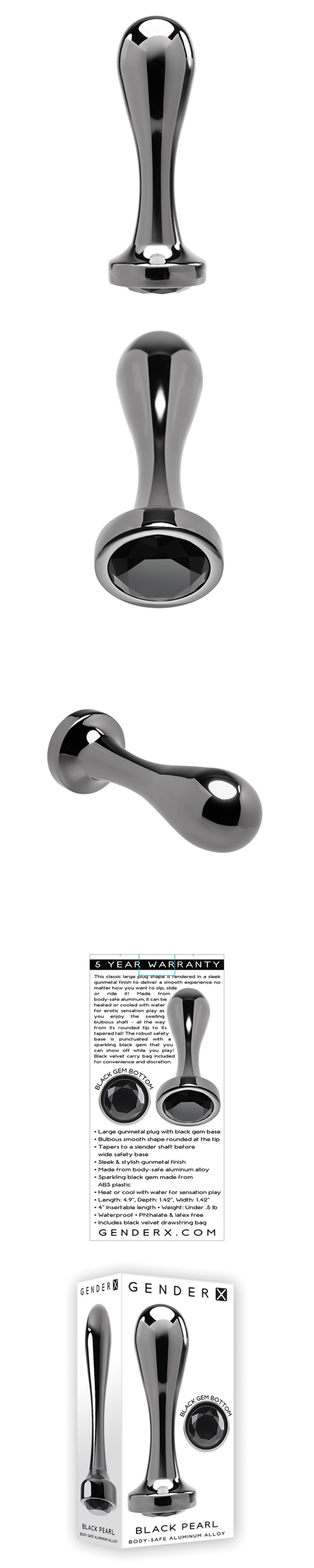 gender x black pearl plug aluminum anal plug with black gem bottom