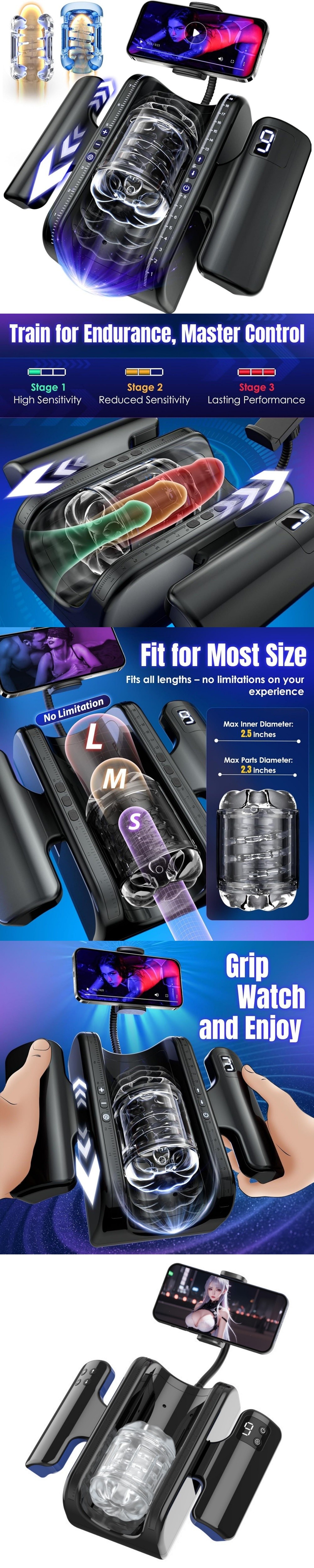 venusfun d12 b electric automatic male masturbator dual handheld multi frequency thrusting sex toy