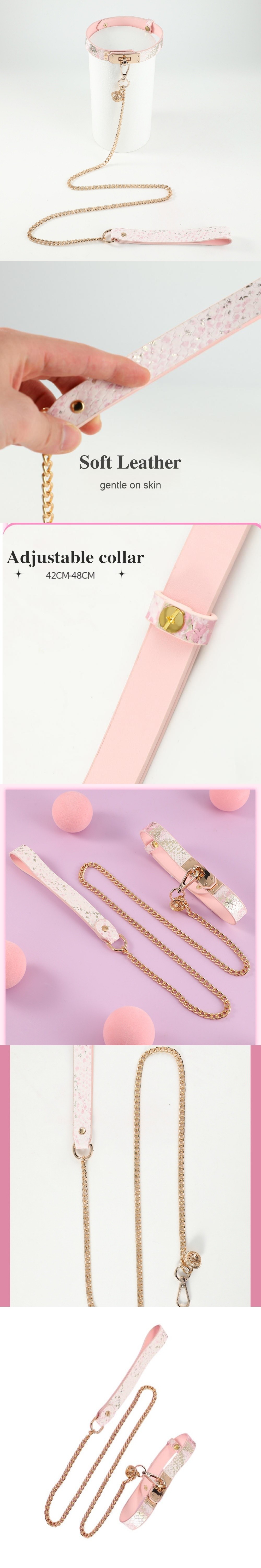 venusfun pink bondage leash set soft leather exquisite hardware for adult play