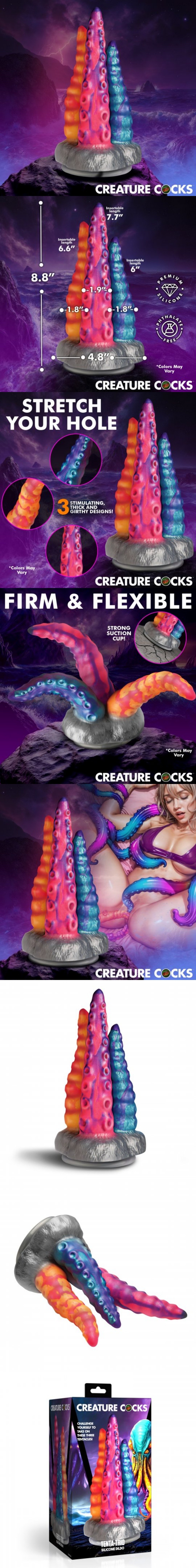 xr brands creature cocks tentacle trio silicone dildo with strong suction cup xr brands creature cocks tentacle trio silicone dildo with strong suction cup