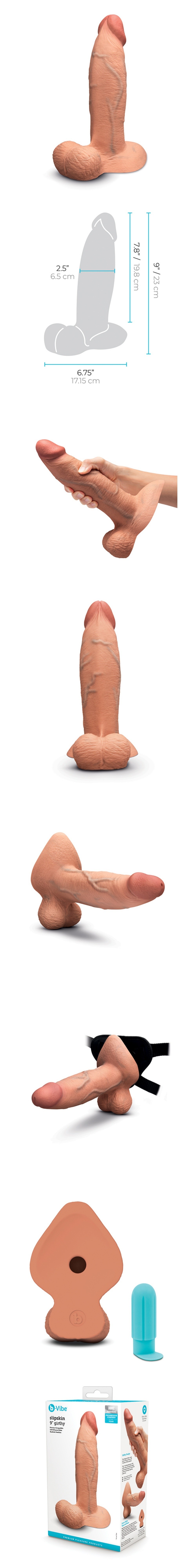 b-vibe slipskin 9 inch girthy realistic texture dildo for female 