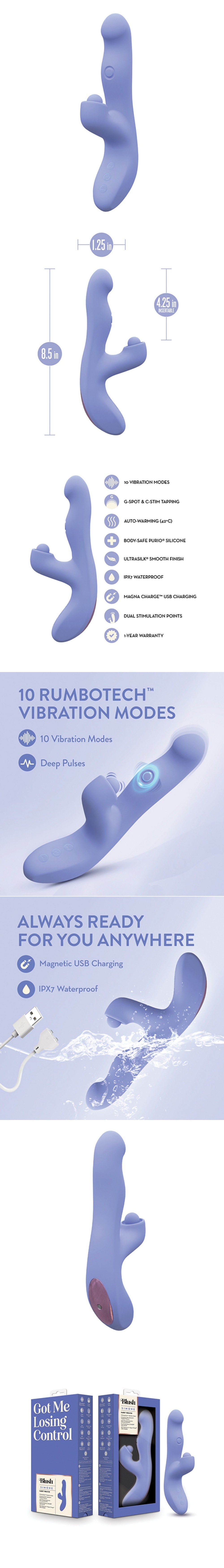blush collection simone tapping rabbit dual stim vibrator with 10 vibration modes blush collection simone tapping rabbit dual stim vibrator with 10 vibration modes