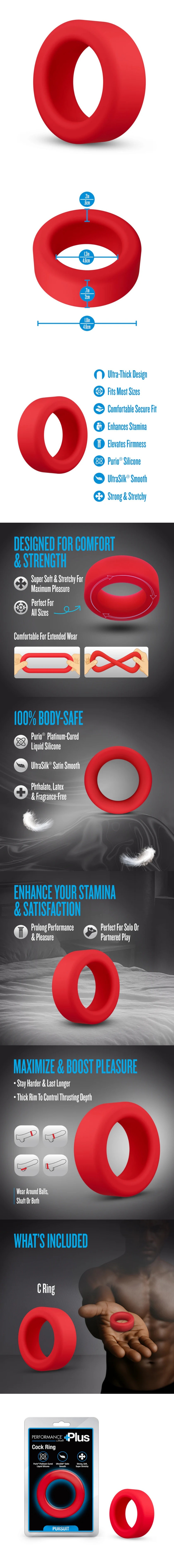 blush performance plus pursuit silicone red soft penis ring