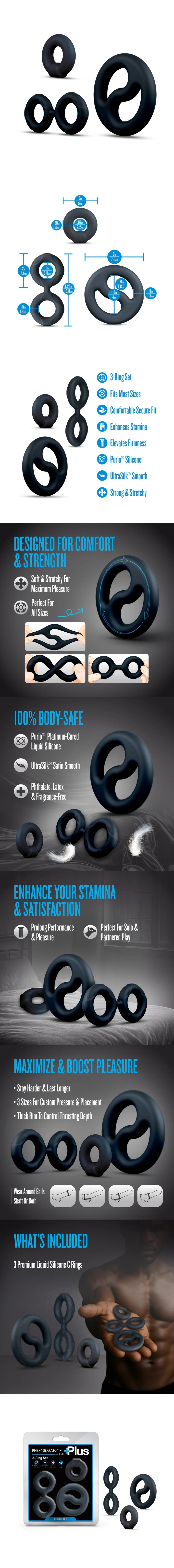 blush performance plus throttle silicone penis ring 3 pcs set