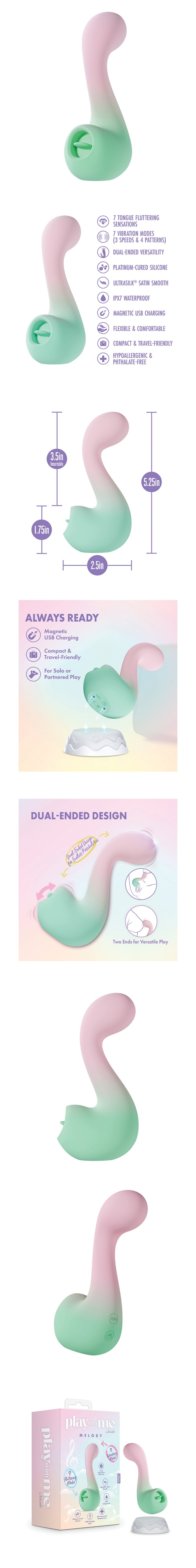 blush play with me melody dual ended tongue licking silicone vibrator 