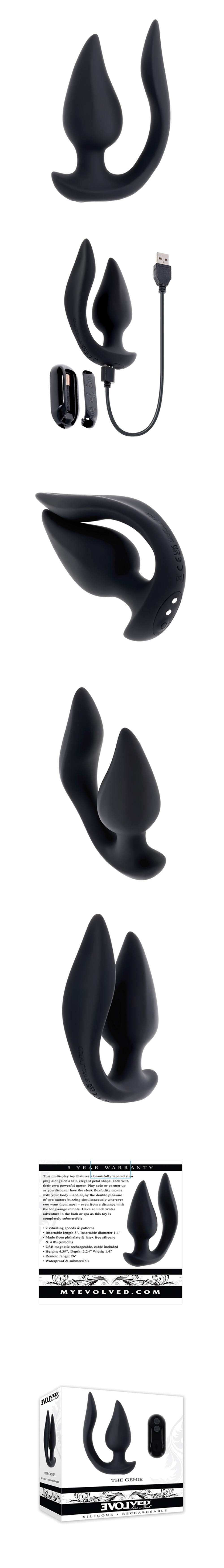 evolved novelties the genie tapered slim remote controlled anal plug with tail