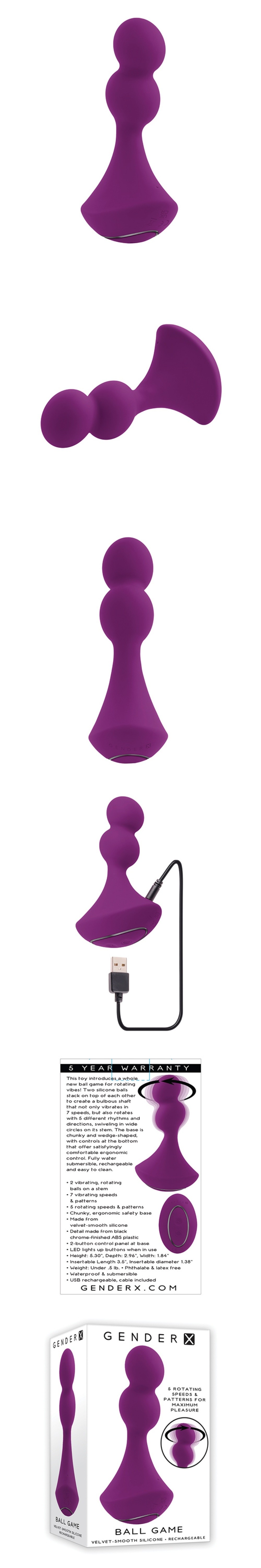 gender x ball game silicone vibrator with two rotating balls