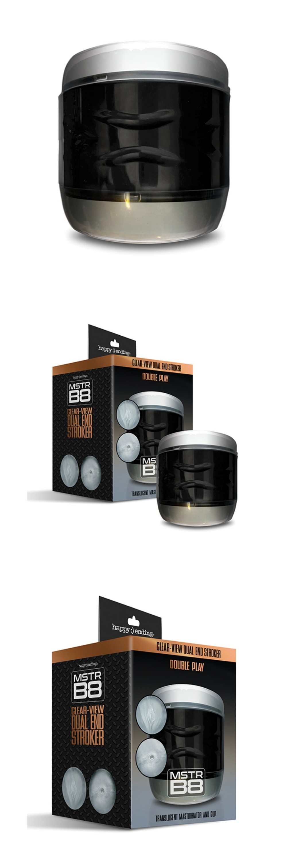 global novelties mstr b8 double play clear view realistic pussy male stroker with dual ended 