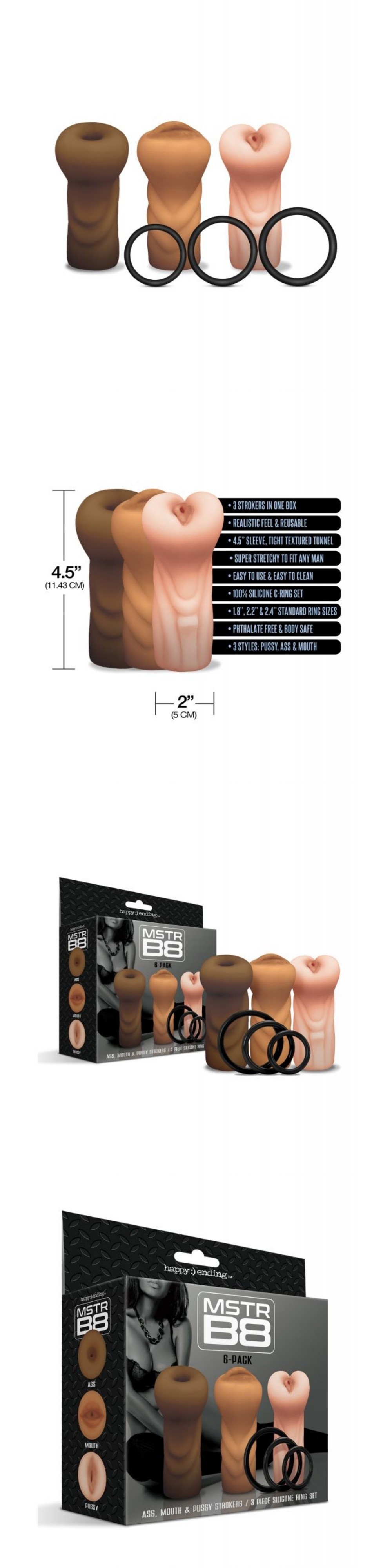 global novelties mstr b8 male stroker full set with c rings assorted pack of 3