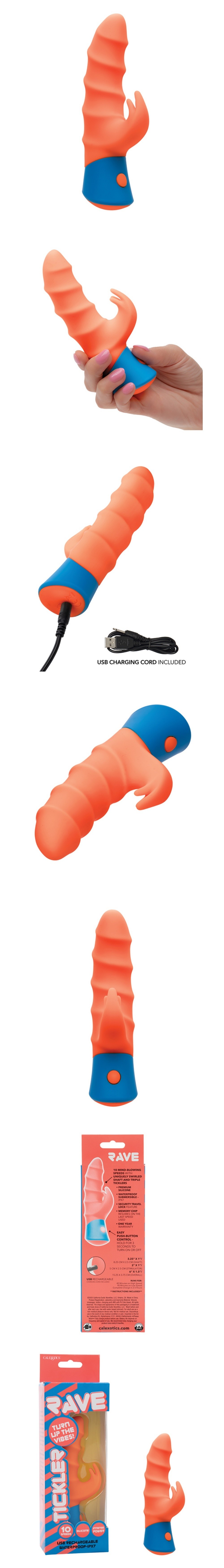 rave tickler dual-ended textured rabbit vibrator with three flickering ticklers