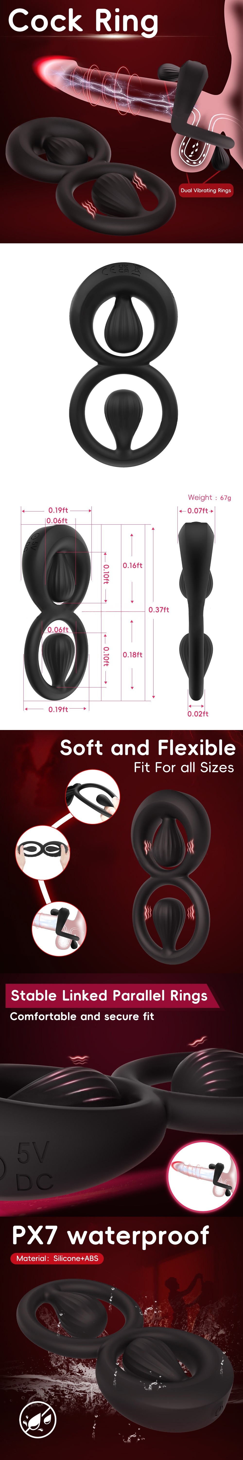 venusfun dual rings vibrating silicone cock ring fits for all sizes