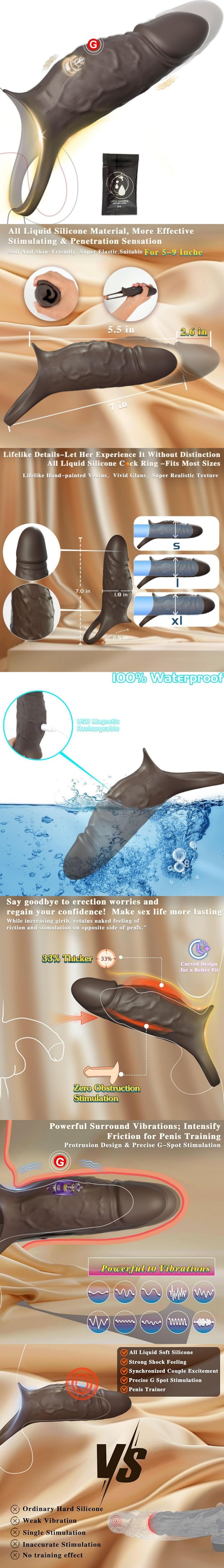 venusfun super realistic textured silicone penis sleeve with vibration mode