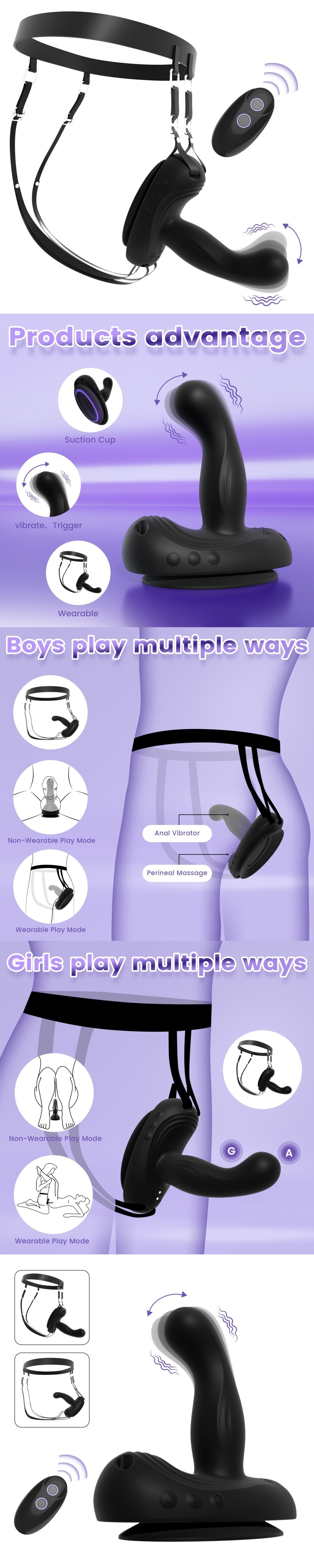 venusfun wearable prostate massager vibrator with suction for any gender
