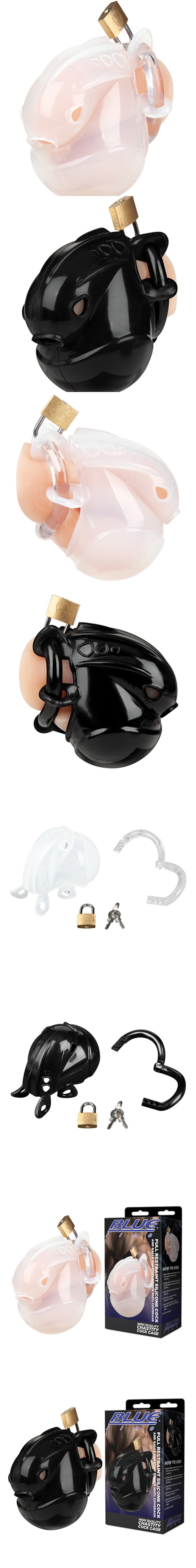 blue line full restraint silicone cock & balls chastity device for bdsm