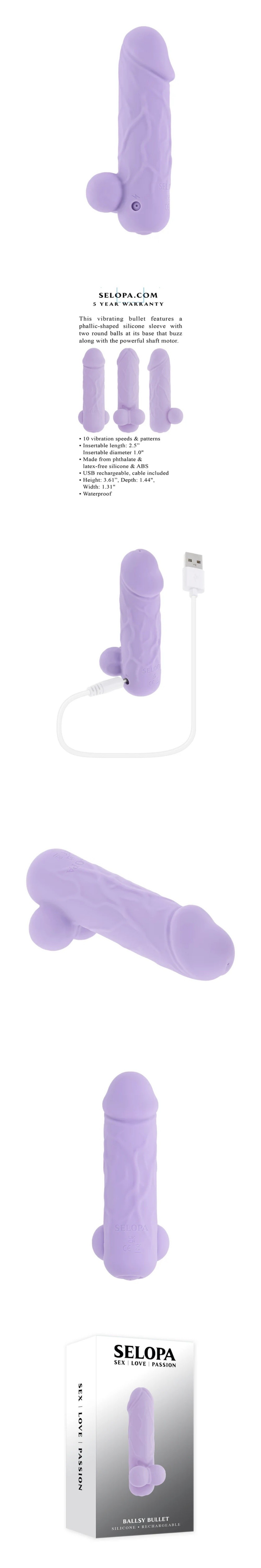 selopa ballsy bullet phallic-shaped silicone discreet vibrator with two round balls