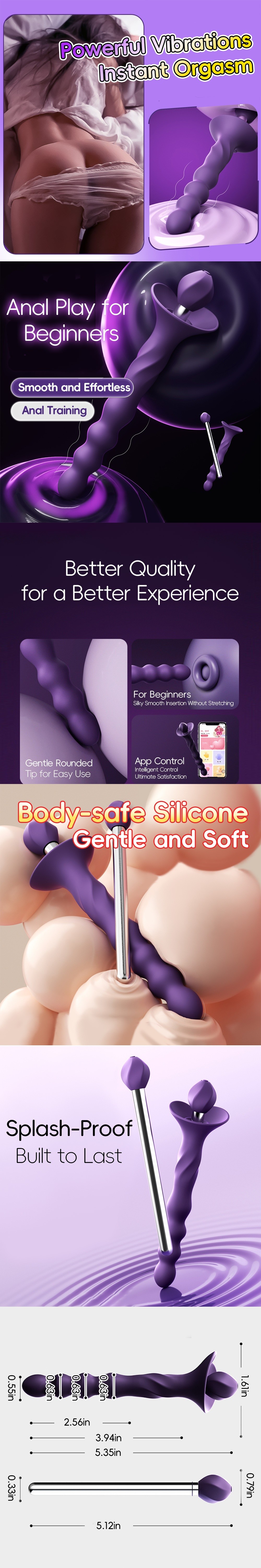 venusfun female silicone anal vibrator sm massager with app control