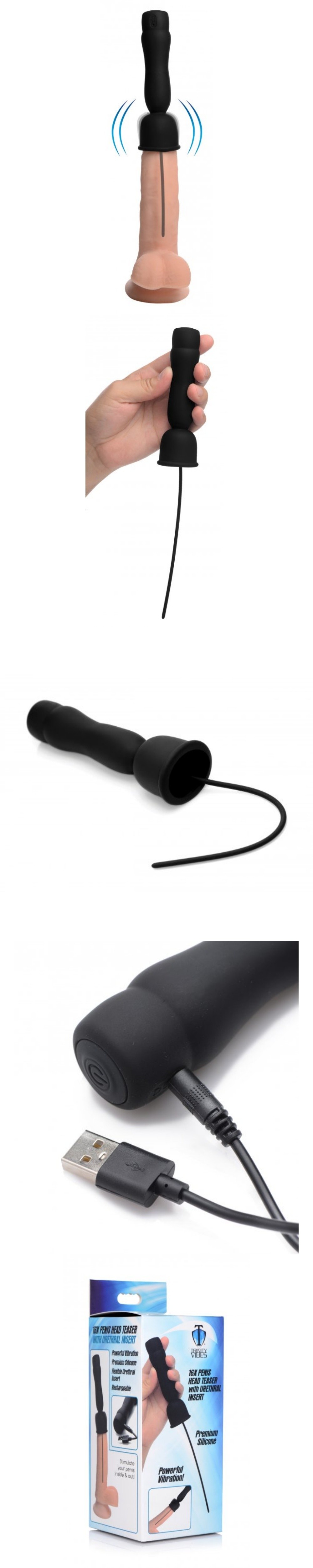 xr brands 16x penis silicone vibrating head teaser with urethral sound with 13 vibration patterns
