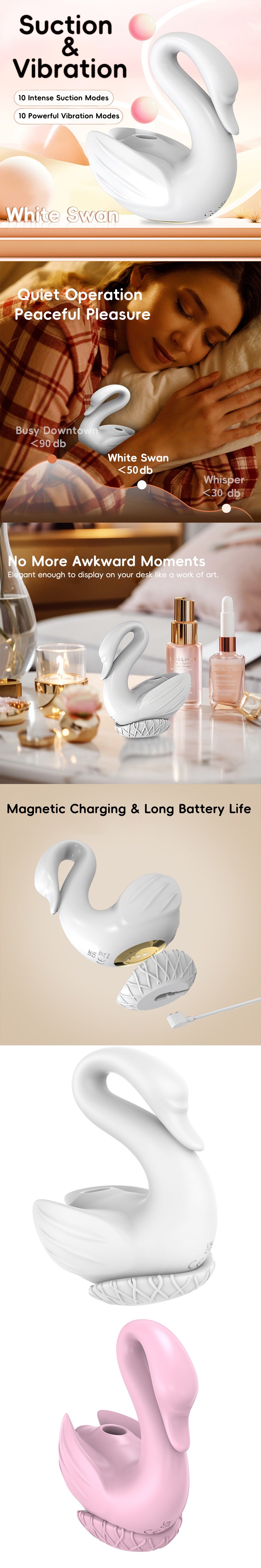 venusfun swan-shaped suction clitoral vibrator with 10 vibrating modes