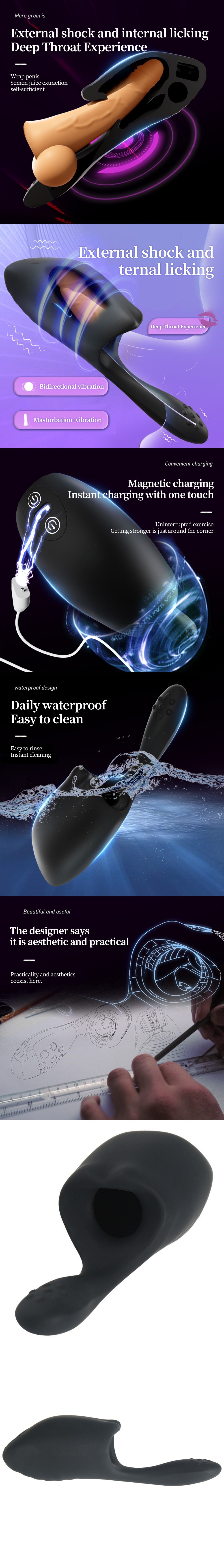 venusfun tongue licking cock sleeve with dual vibration & suction