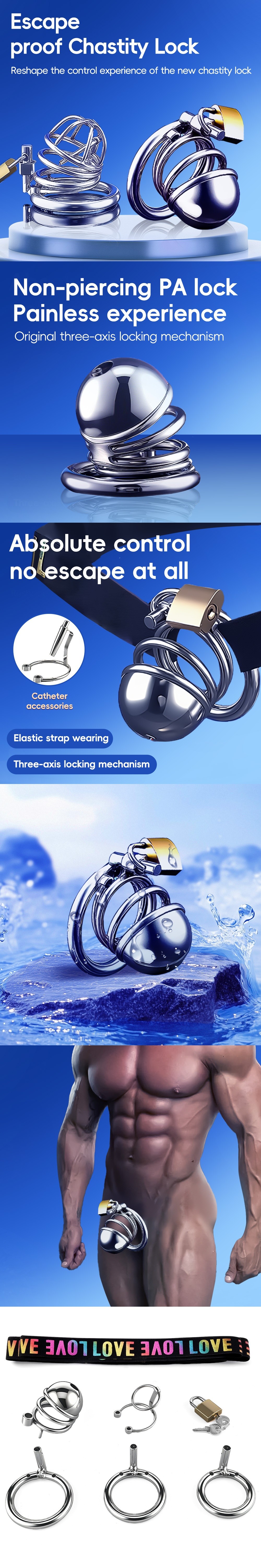 venusfun travel-friendly bdsm metal penis chastity cage device silver