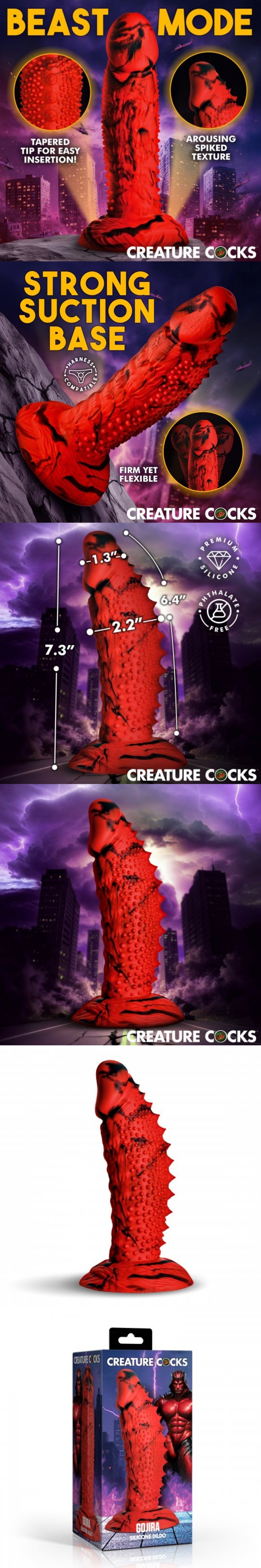 xr brands creature cocks gojira silicone fantasy thick dildo with spiked texture