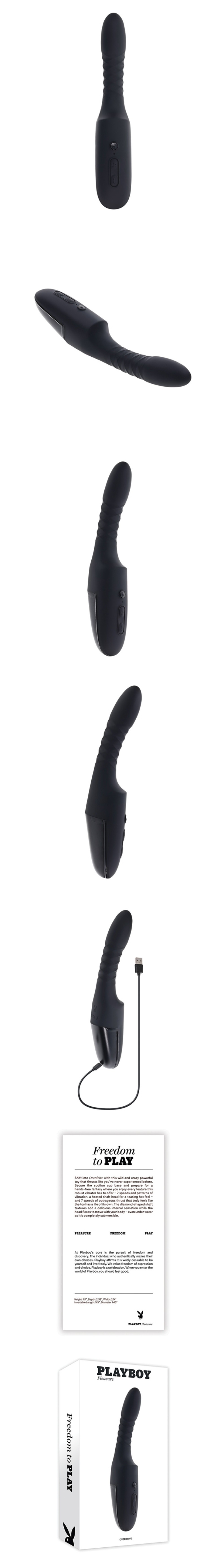 playboy pleasure overdrive thrusting vibrator, 7 vibrting speeds silicone heating vibrator