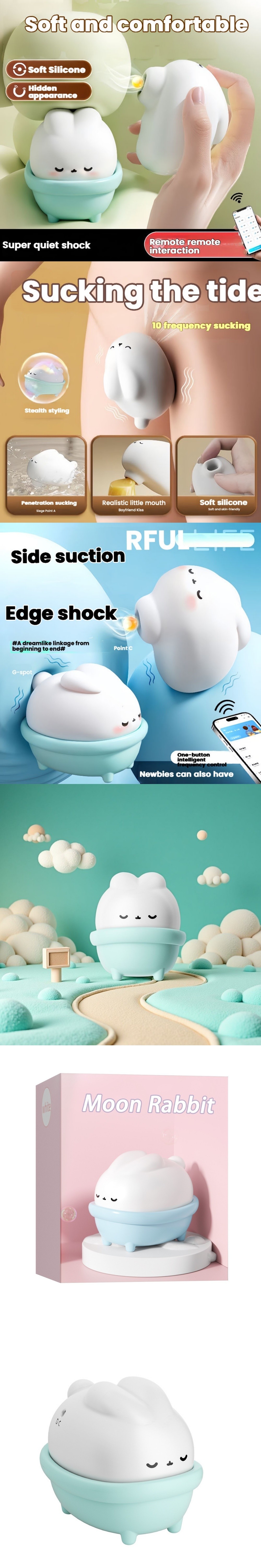 cute rabbit suction vibe on tub base, beginner-friendly discreet nipple & clitoral stimulator