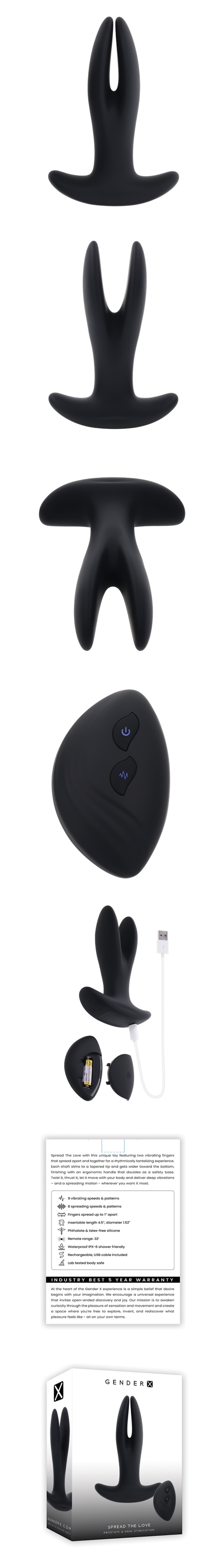 gender x spread the love dual ended vibrating fingers anal vibrator prostate massager