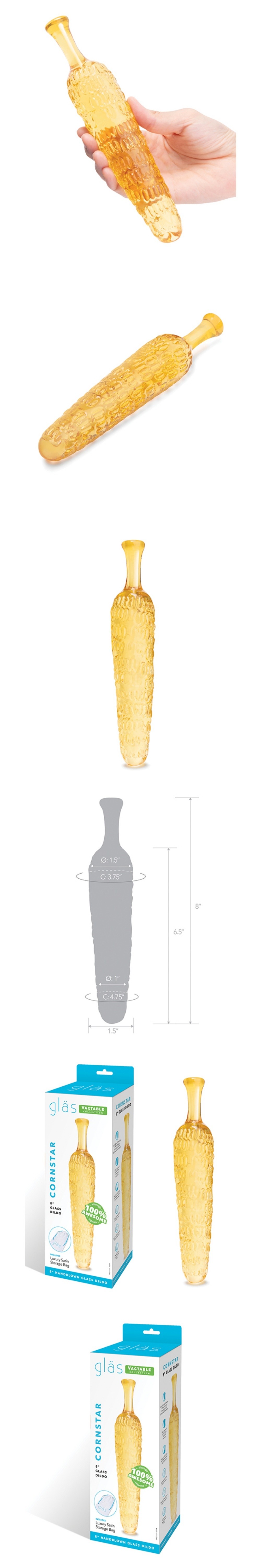 glas 8 inches cornstar shaped thick borosilicate glass dildo for beginners