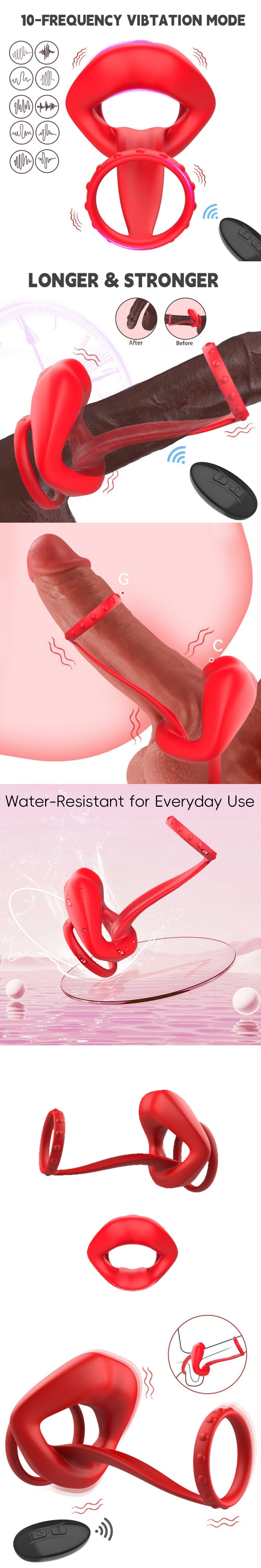 Venusfun 10 Modes Big Mouth Vibrating Double Cock Ring Penis Trainer Venusfun 10 Modes Big Mouth Vibrating Double Cock Ring Penis Trainer